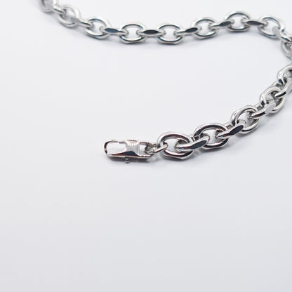 Close up of the stainless steel cable chain necklace.